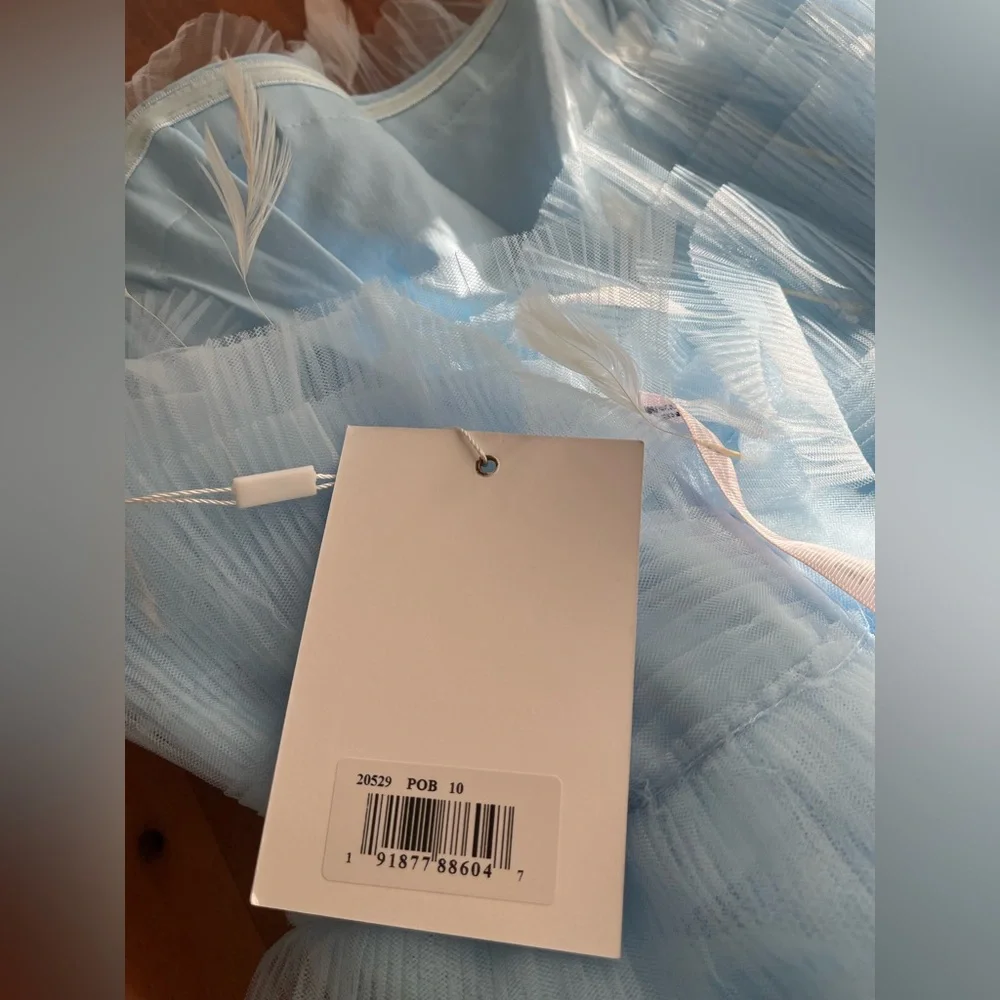 NWT Mac Duggal Feathered Strapless Tulle Fit + Flare Dress Powder Blue - Sz 10 - Picture 6 of 8